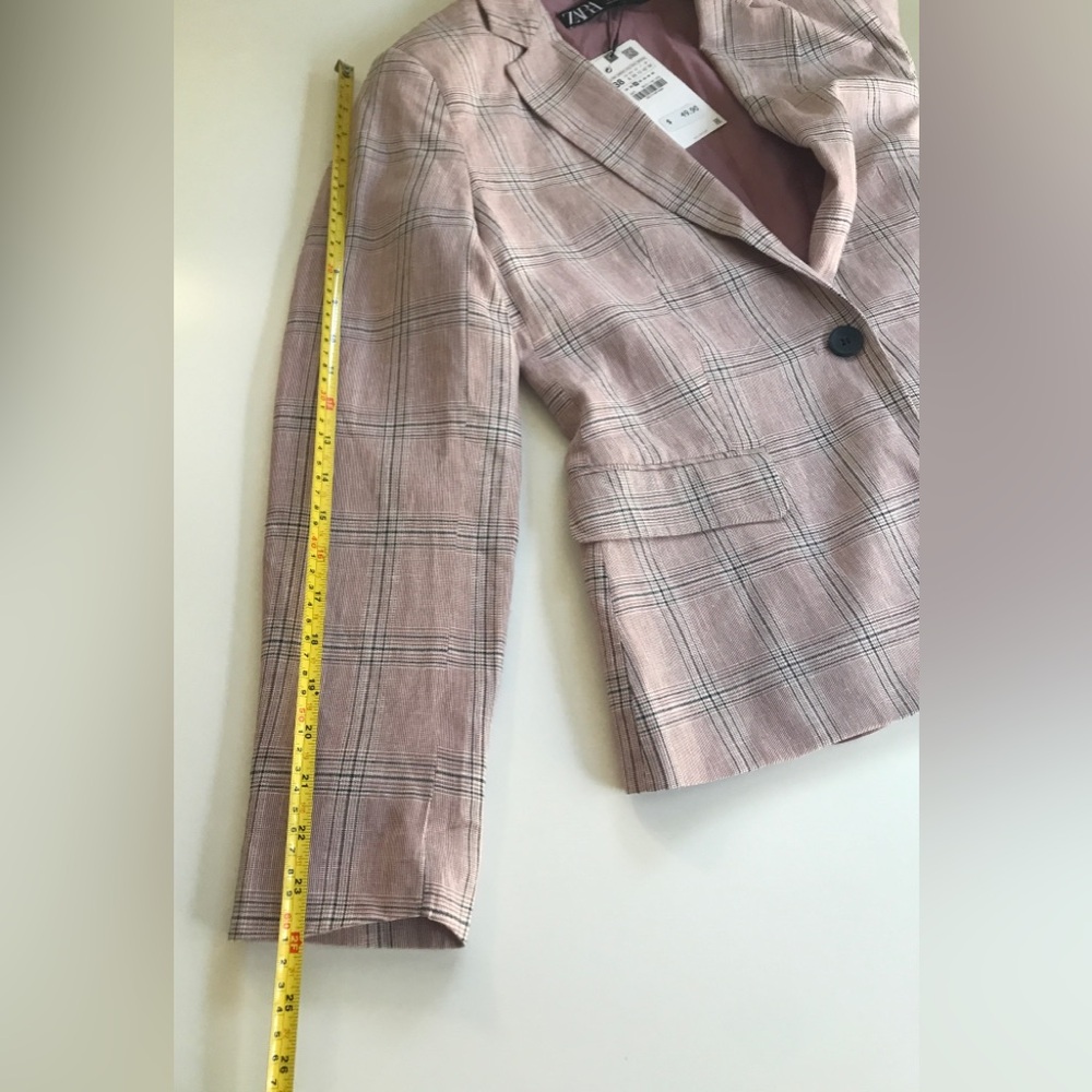 NWT! Zara Tailored Linen Blend Plaid Blazer In Dusty Pink Size: US 6 EUR 38 - Picture 15 of 15